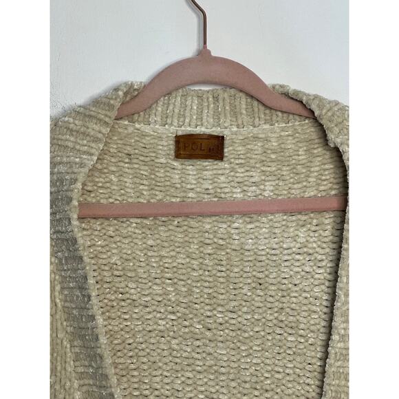POL Cream Ivory Chunky Cable Knit Open Front Oversized Cardigan Sweater Size M - Picture 2 of 8